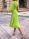High-Neck Fluorescent One-Shoulder Long Sleeve Hollow A-Line Midi Dress
