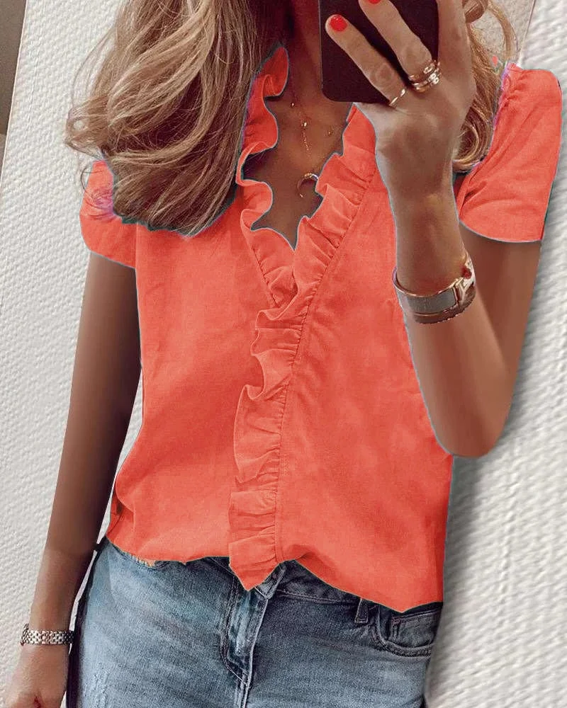 Summer New Women Shirt Ruffle Patchwork Fashion Print Plus Size Tops Casual Loose Streetwear Elegant Office Work Wear Blouses