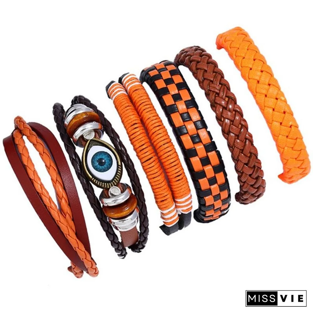 6pcs/set Vintage Punk Leather Bracelet Wristband Bangle Men Jewellery Gift