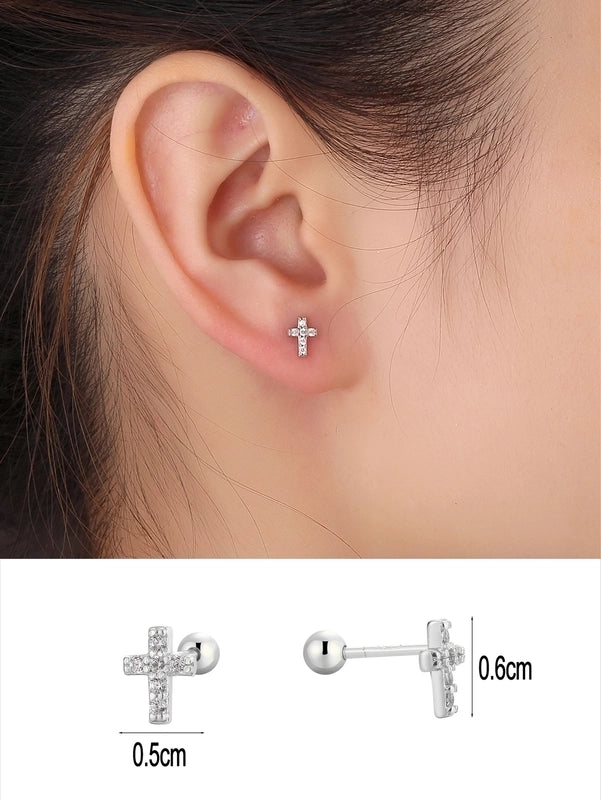 1 Pair 14K Gold Plated 925 Sterling Silver Zircon Star Moon Butterfly Ear Studs