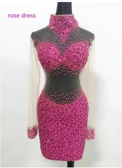 VCSHOES Black Rhinestones Transparent Dresses Evening Performance See Through Costumes Birthday Celebrate Dress Singer Outfit