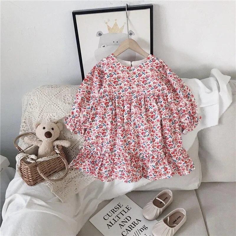 2-7T Toddler Kid Baby Girl Clothes Spring Summer Floral Dress Elegant Cute Sweet Flower Print Sundress Lovely Infant Outfit