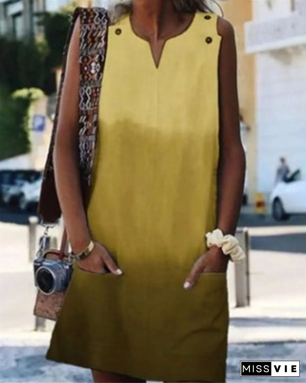 Gradient Sleeveless Round Neck Holiday Daily Fashion Mini Dresses