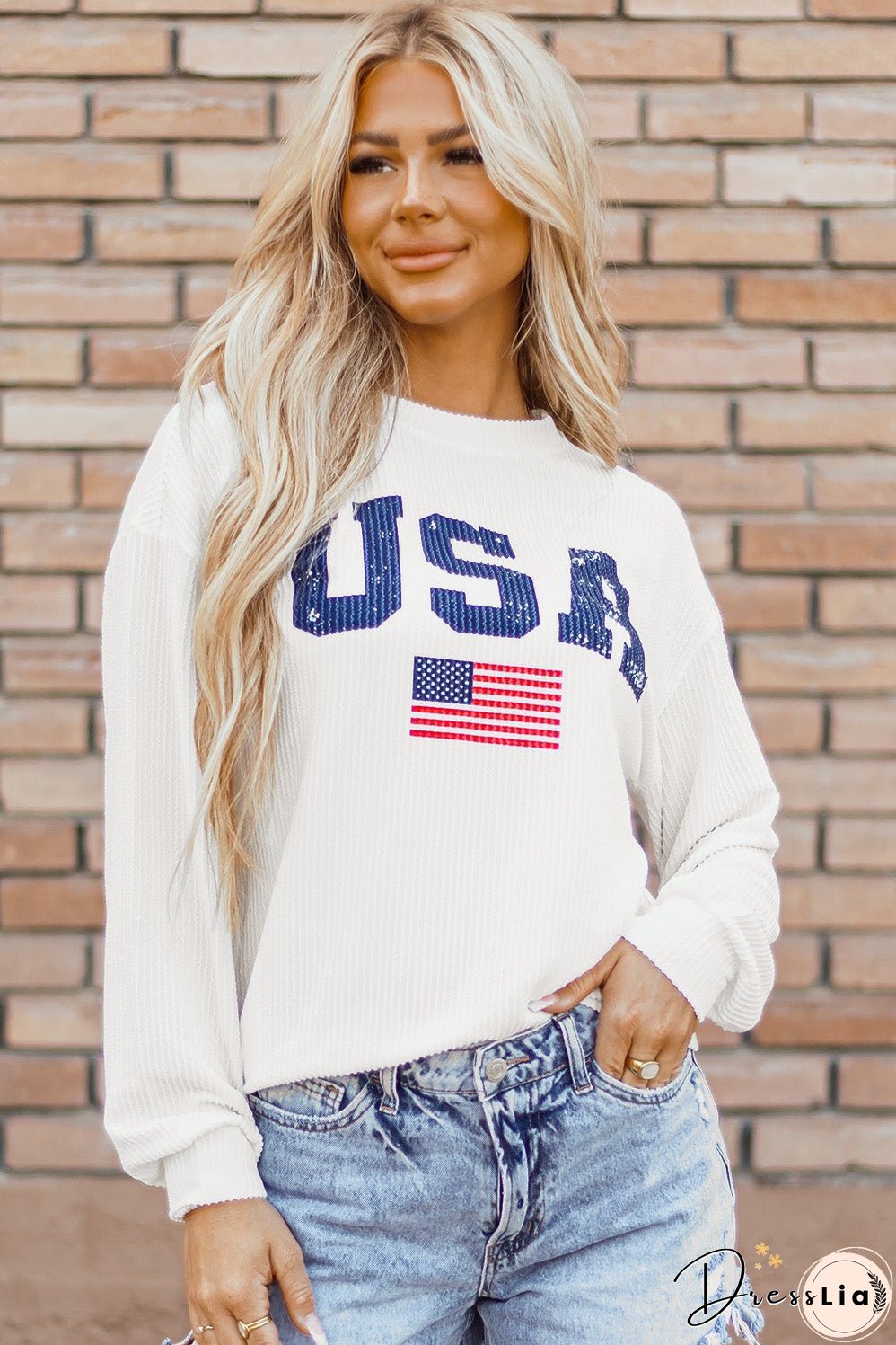 USA Flag Corded Graphic Sweatshirt