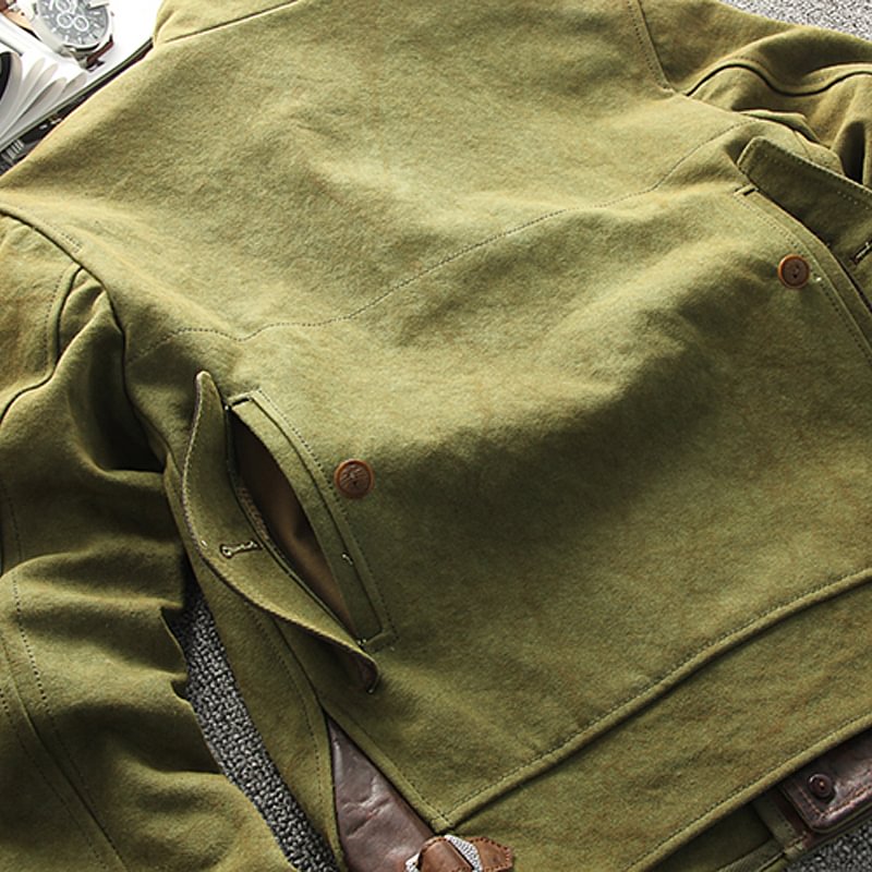 Vintage Oil Waxed Canvas Leather Biker Jacket