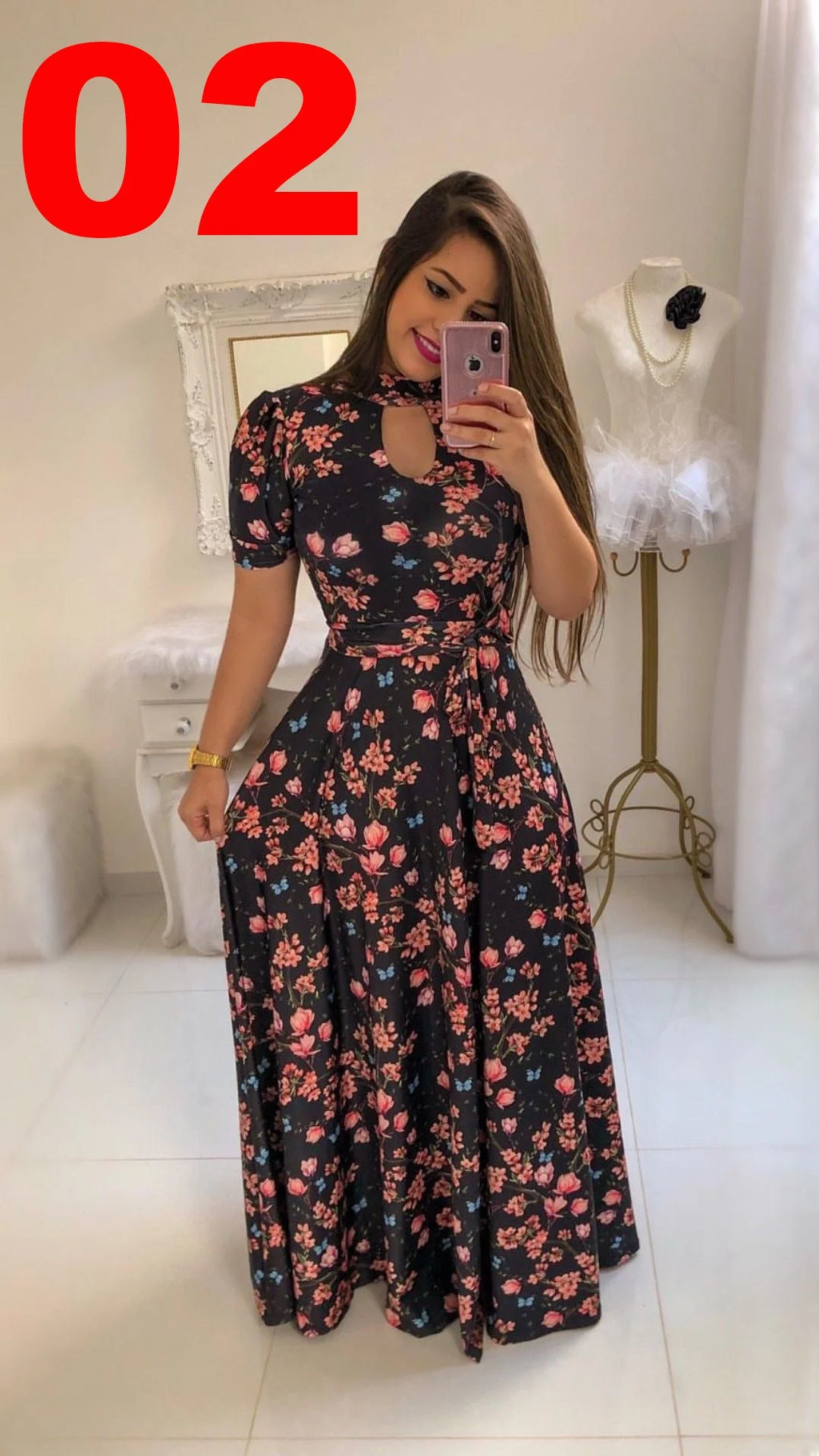 Uveng Fashion Digital Short Sleeve Printing Large Swing Dress