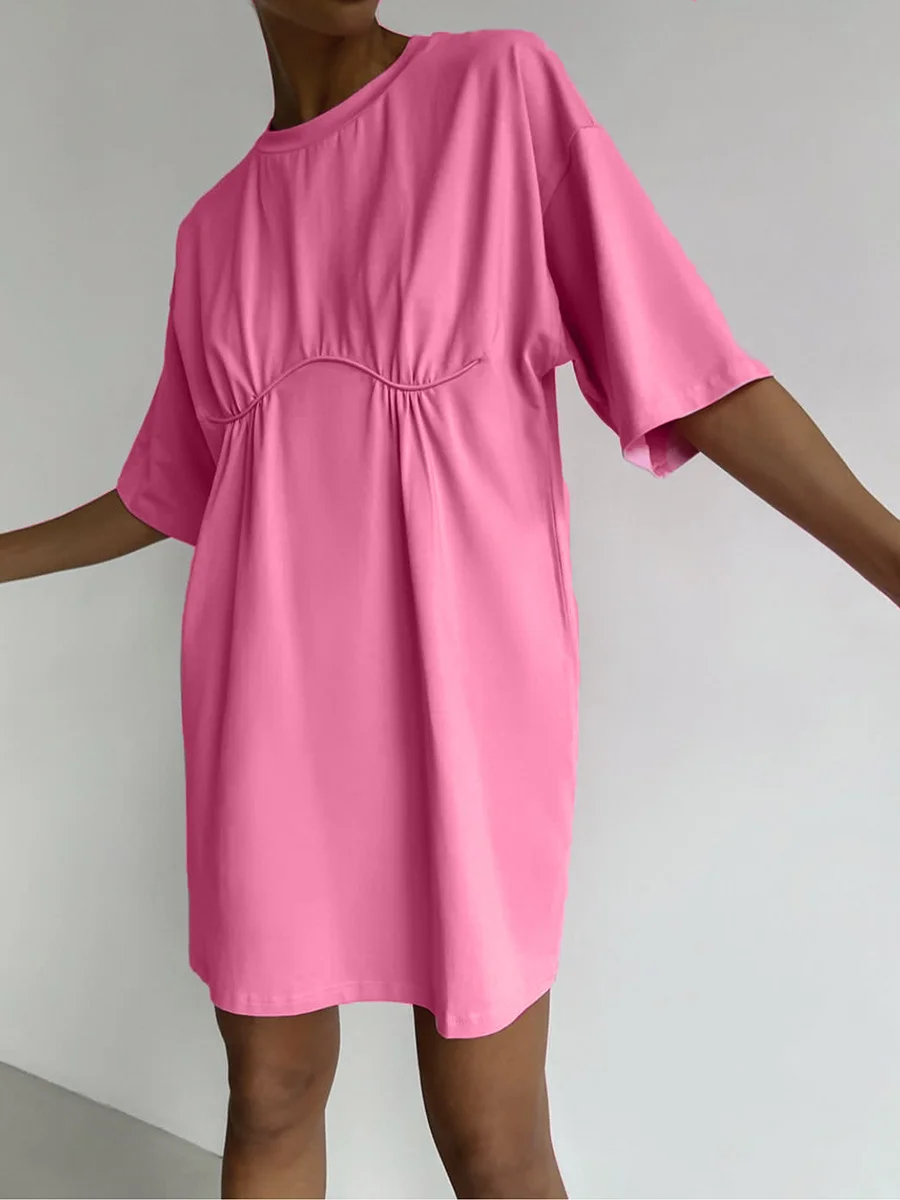 Athvotar Athvotar Summer New Cotton Dress Women's Casual Loose Round-Neck T-Neck Round-Neck A-Shaped Dress Women's Dress