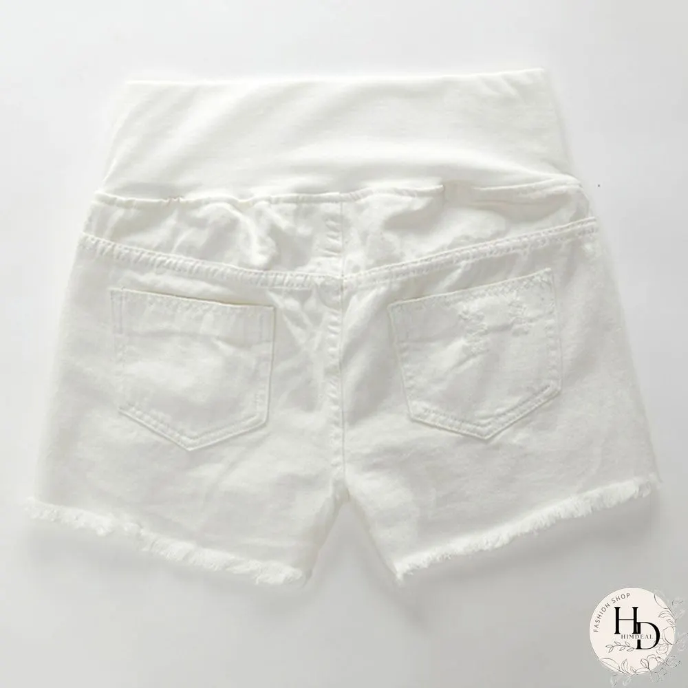 Pregnancy Women's Ripped Denim Shorts Summer Maternity Shorts Pregnant Loose Belly Elastic Jeans