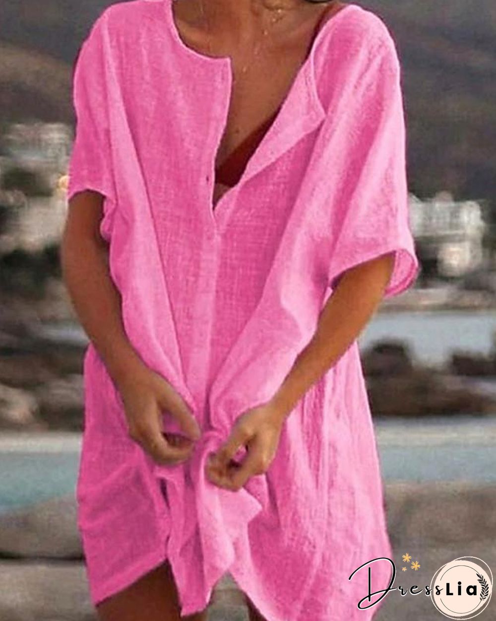 Women's Shift Dress Short Mini Dress - Short Sleeve Solid Color Summer V Neck Tunics Hot Beach Loose White Blue Purple Yellow Blushing Pink Fuchsia Light Green S M L XL XXL 3XL 4XL 5XL