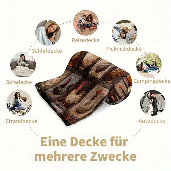 🎄Weihnachtsverkauf🎅Vintage Plaid-Decke mit Hahn-Motiv