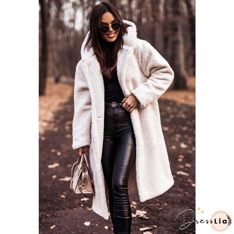 Women's Fashionable Long Solid Color Sleeve Woolen Coats