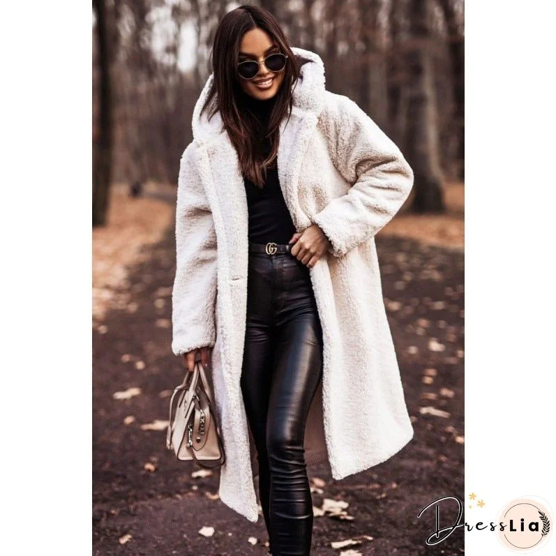 Women's Fashionable Long Solid Color Sleeve Woolen Coats