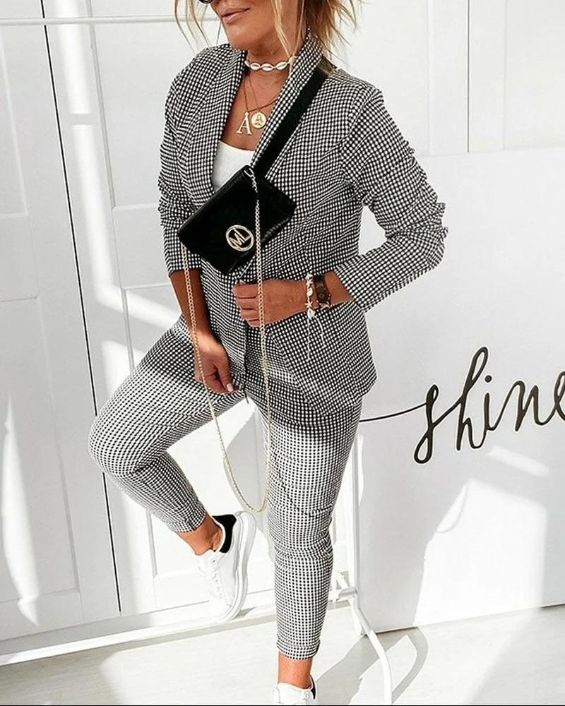 Graduation Gifts  2022 New Women's Plaid Printed Commuter Suit Set Female Long Sleeve Jacket + Bottom Pants Two-piece Set Spring and Autumn Casual