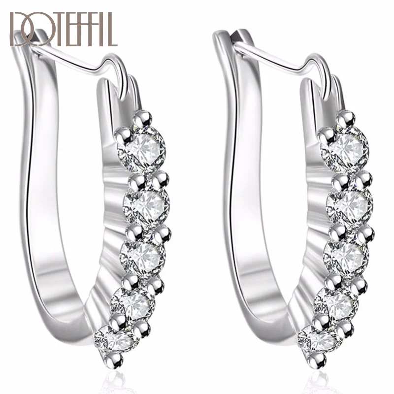 DOTEFFIL 925 Sterling Silver U Circle Zircon Earrings For Women Jewelry