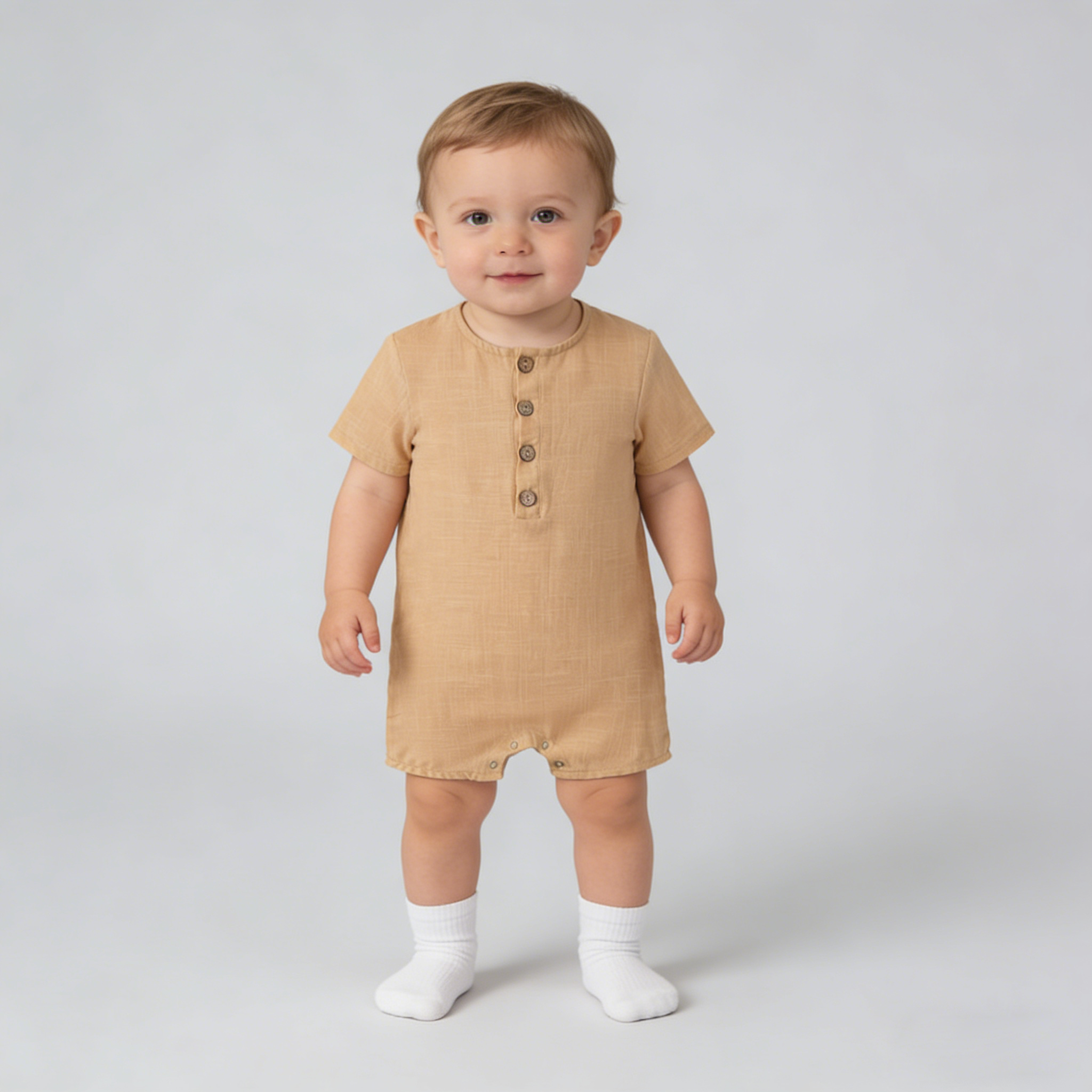 Earthy Minimalist Linen Baby Romper REAL SILK LIFE