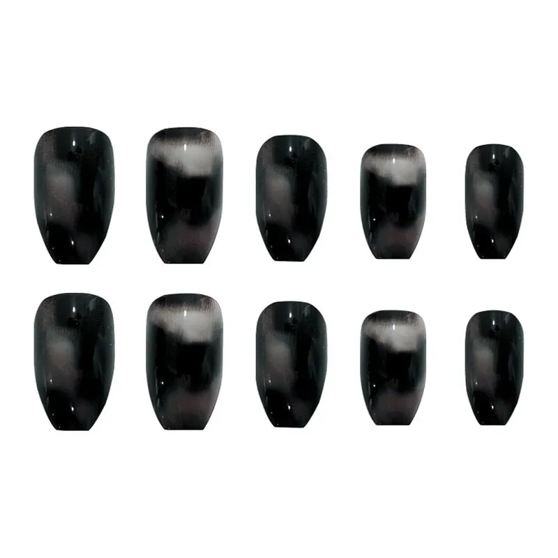 24pcs Black Nail Patch Trapezoid Ballerina mid length Acrylic Removable Fashion Manicure False Nail Patch with Glue-Nail Inspo
