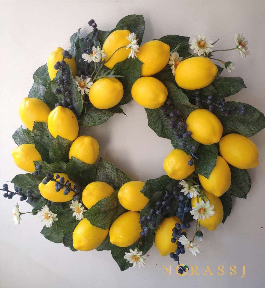 Lemon Daisy Berry Summer Wreath for Front Door 