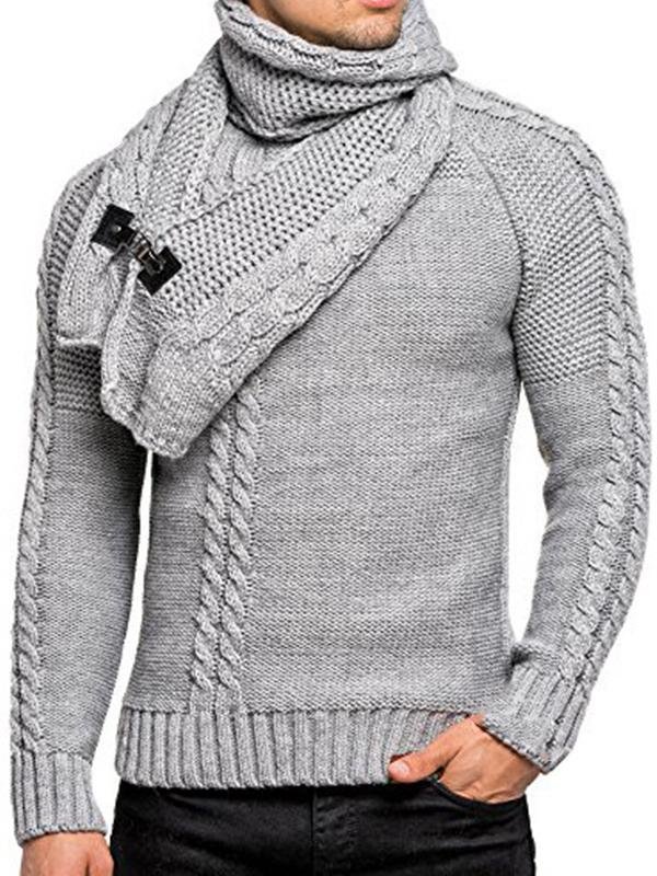Men's Fashion Long-Sleeved Slim Detachable Scarf Sweater
