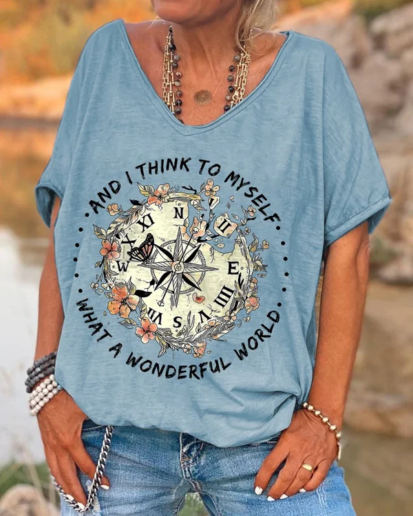 🔥kukelife🔥And I Think To Myself What A Wonderful World Printed Hippie T-shirt