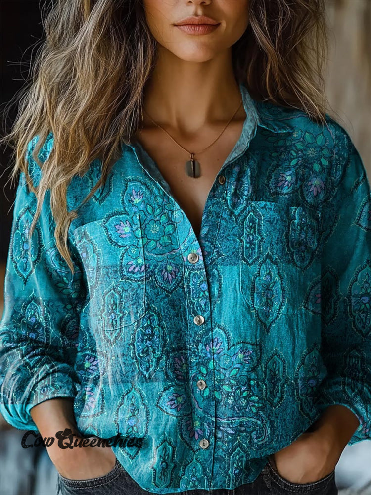 Women’s Blue Bohemian Check Print Cotton Shirt / S