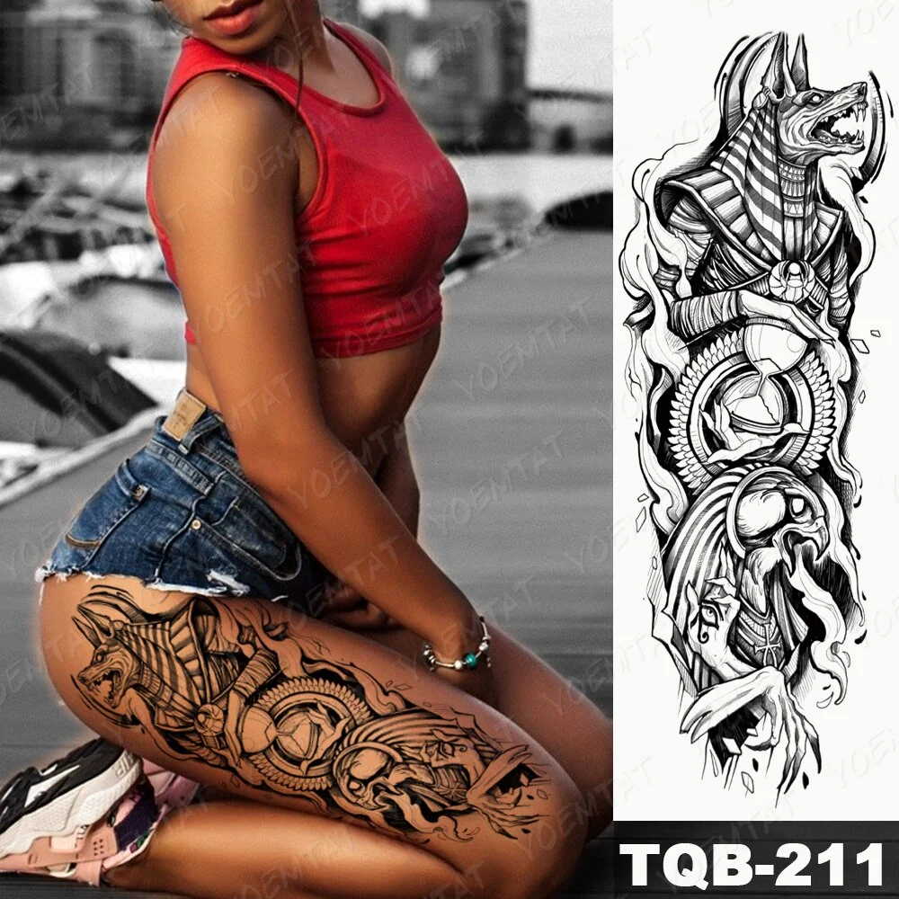 Large Arm Sleeve Tattoo Black Maori Totem Waterproof Temporary Tatto Sticker Tribal Flame Body Art Full Fake Tatoo Women Men