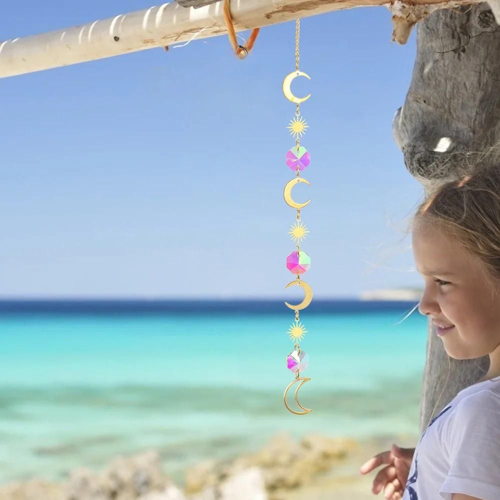 1/4pcs Hanging Bead Moon Sun Light Catcher Crystal Outdoor Wall Wind Chimes