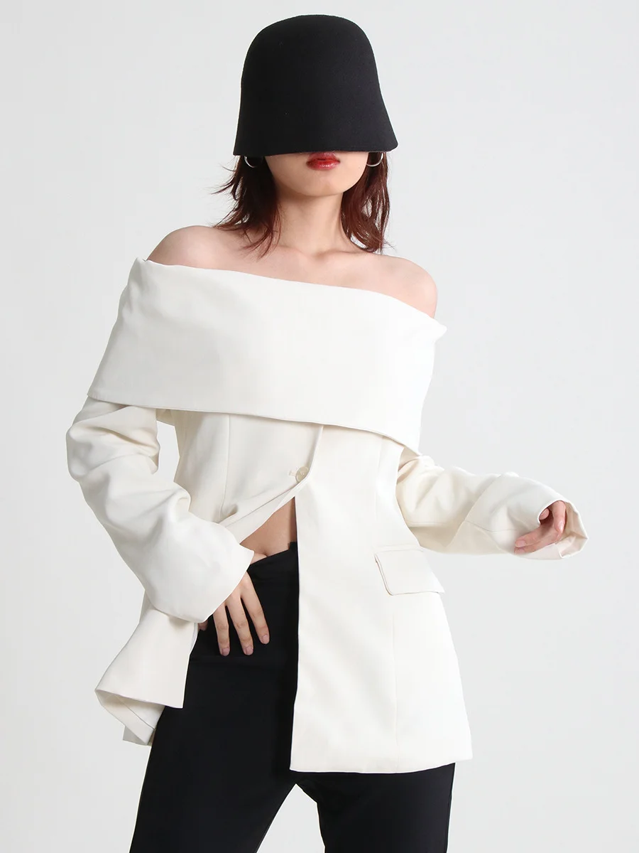 Toloer Toloer Collar Off-The-Shoulder Small Suit 2024 Spring And Autumn New Fashion Design Sense Long Sleeve Texture Coat Female-Outfit Ideas