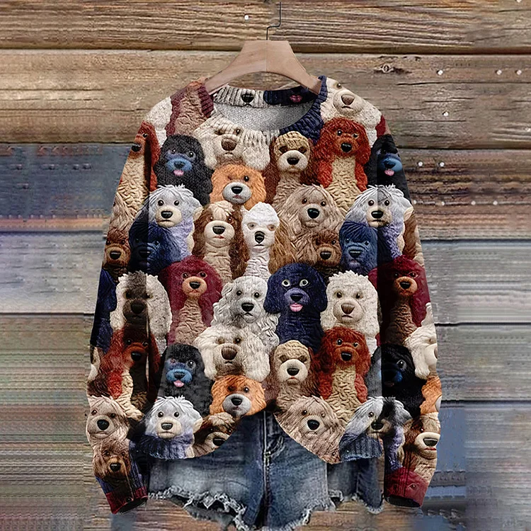 Dog Print Knitted Pullover Sweater