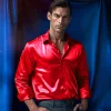 Men's Satin Nightclub Lined Long Sleeve Shirt Performance Shirt
