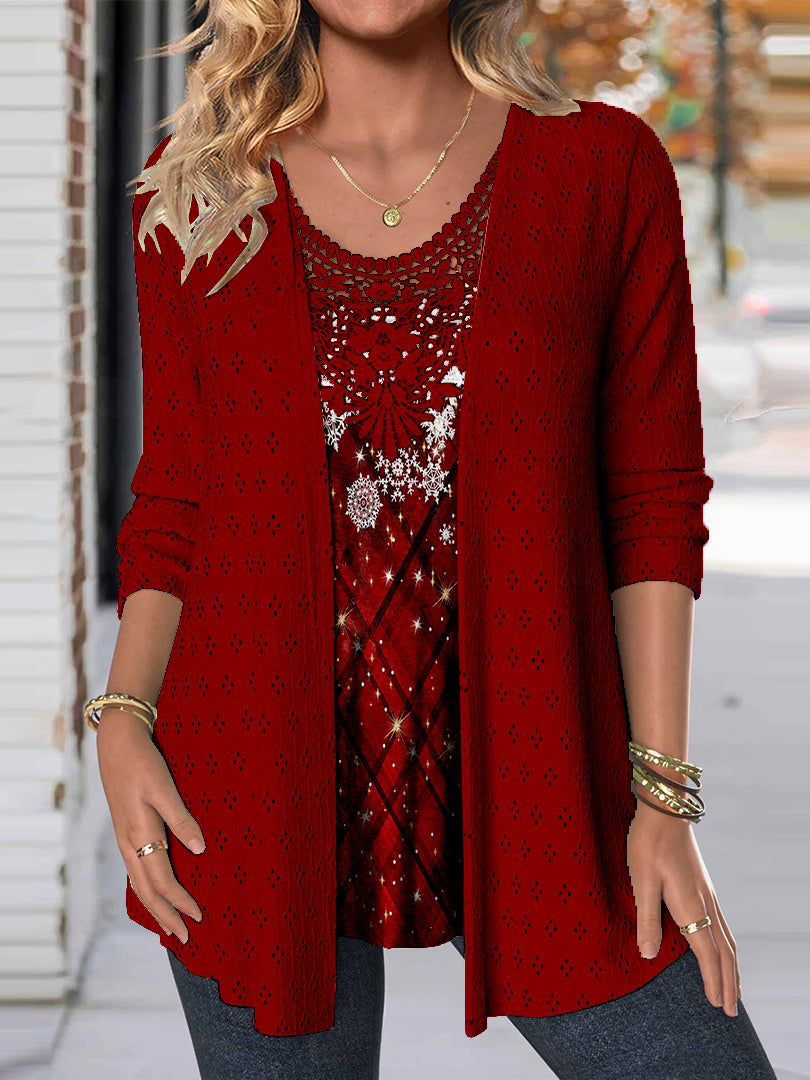 Women Long Sleeve V-neck Graphic Floral Printed Top