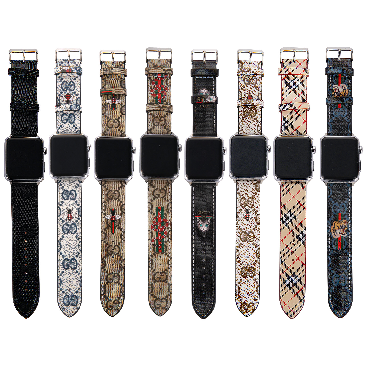 Gucci Painted Ophidia GG Leather Strap Burberry Plaid Apple Watch Band