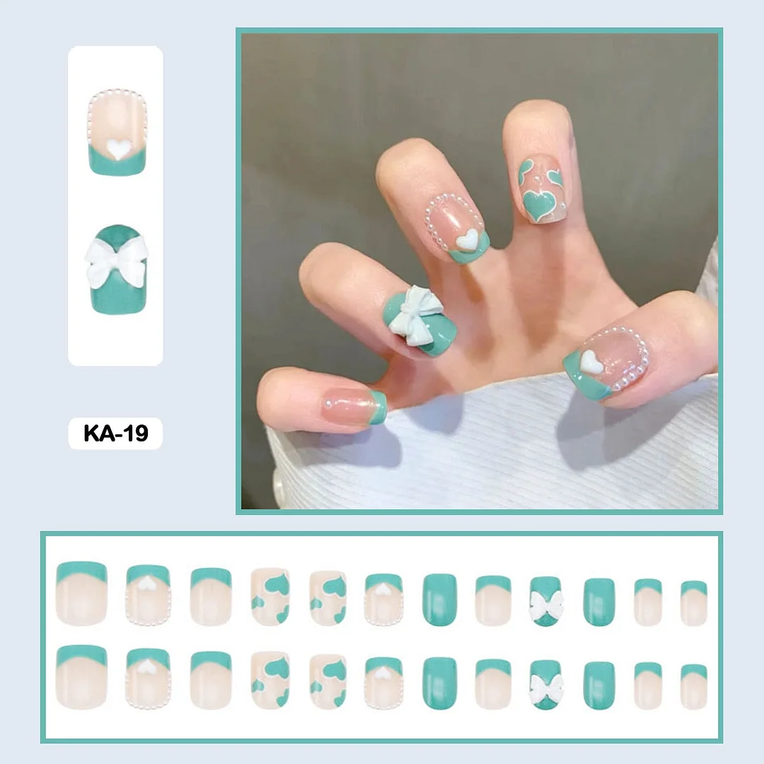 24PCS False Nails with Glue Lovely Fresh Personality Stick on Nails Retro Elegant Graffiti Press on Nails Art DIY Manicure Tool-Nail Inspo