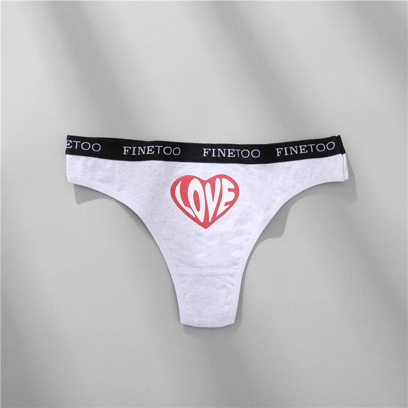 FINETOO 1/2PCS Women Cotton Underwear Love Sticker Letter M-XXL Panties + G-string Lingerie Female Pantys Girls Fashion Briefs