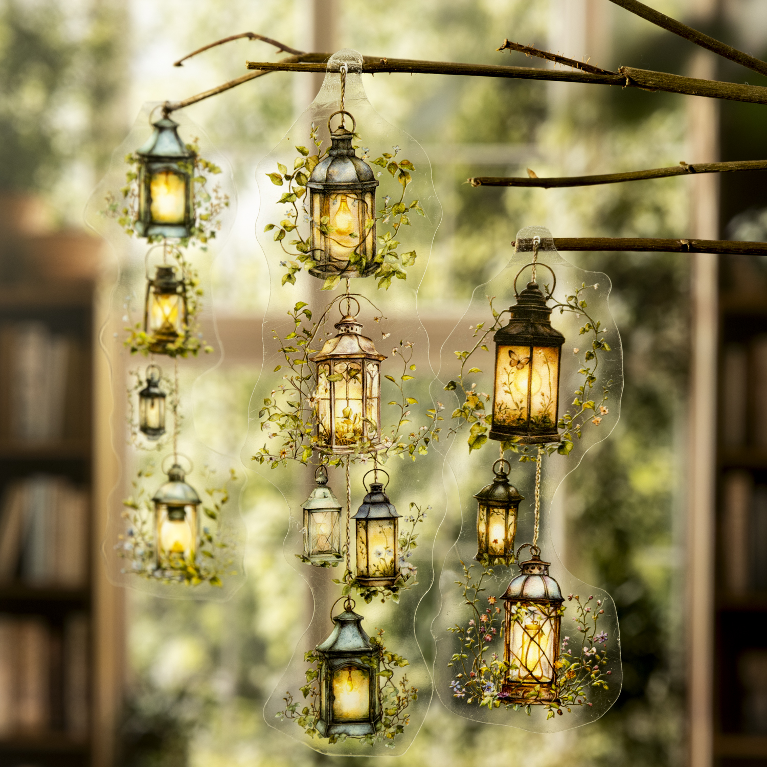 PET 스티커 - 책 향기가 가득한 정원 시리즈 빈티지 꽃책 풍경