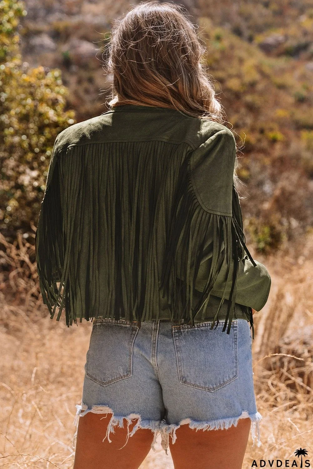 Cropped Fringe Faux Suede Jacket