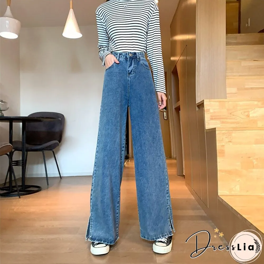 High waist jeans in blue streetwear vintage quality fashion harajuku straight pants