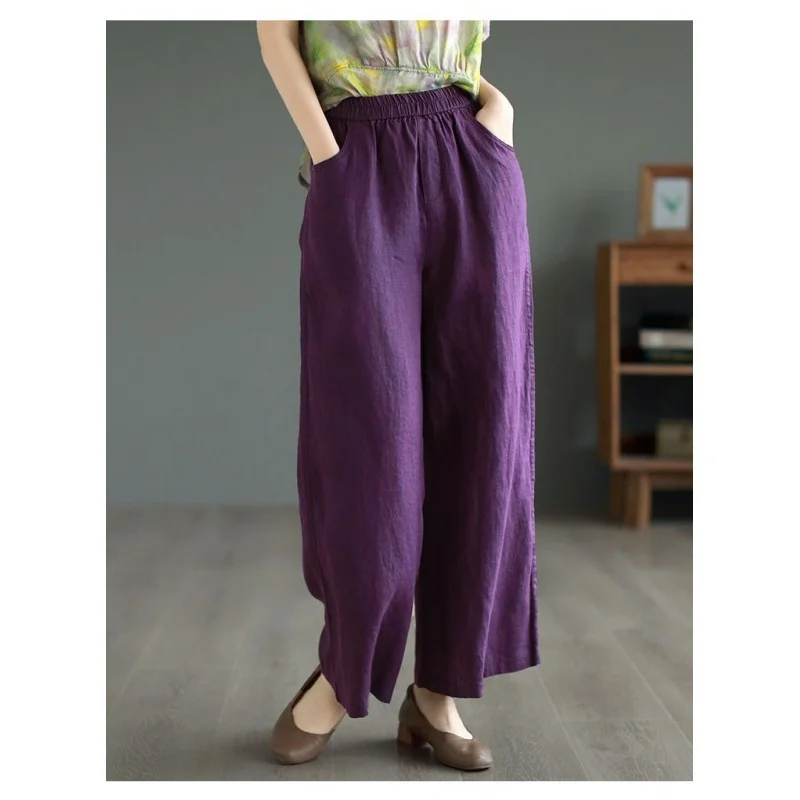Uveng Uveng Retro Cotton-Shed Broad Leg Trousers Women's Large-Size Fashion Pure Spring And Summer New Thin Straight Trousers Trousers