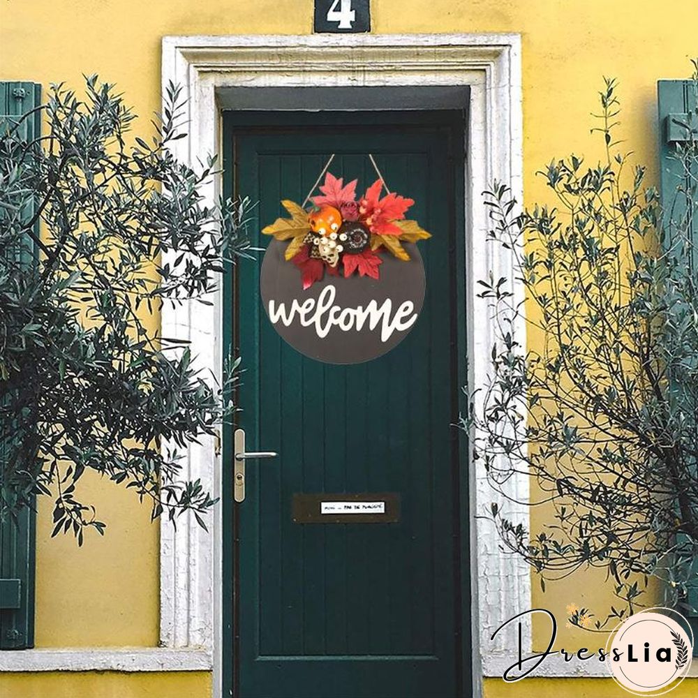 Wooden Door Sign Skull Pumpkin Wreath Wall Hanger Decor For Halloween