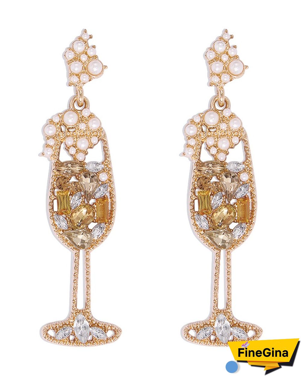 1Pair Goblet Pattern Rhinestone Beaded Drop Earrings
