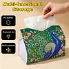 Diamond Art Tissue Box Cover DIY PU Desktop Organizer Large(peacock)