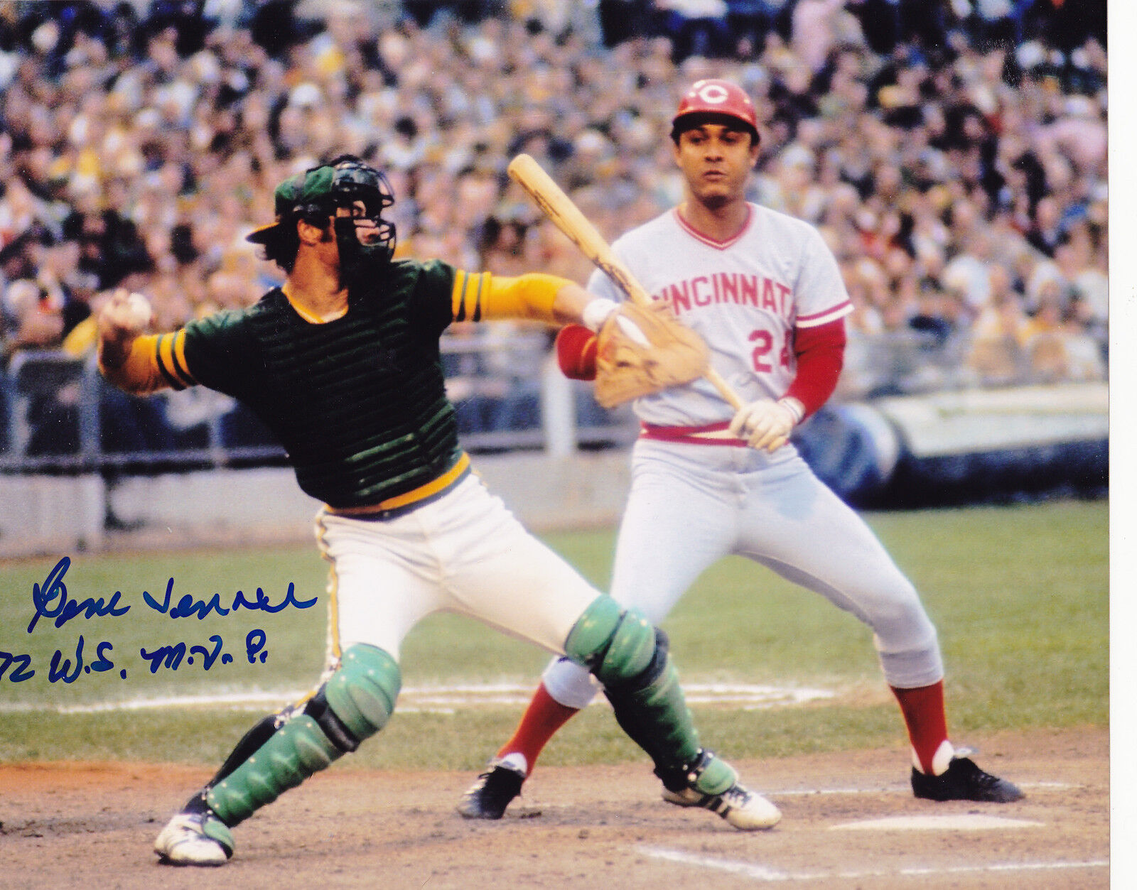 GENE TENACE OAKLAND A'S 1972 WS MVP ACTION SIGNED 8x10