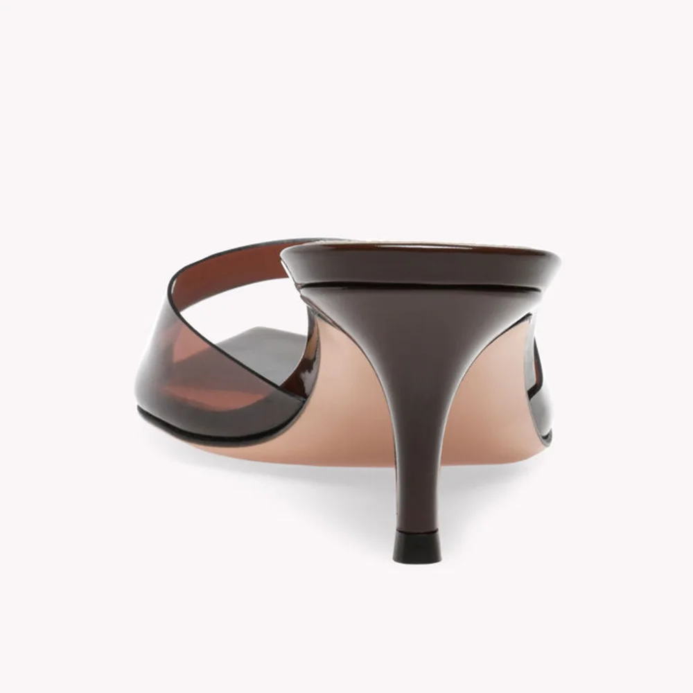 Brown PVC Stiletto Heel Pointed Toe Casual Mule Shoes for Women