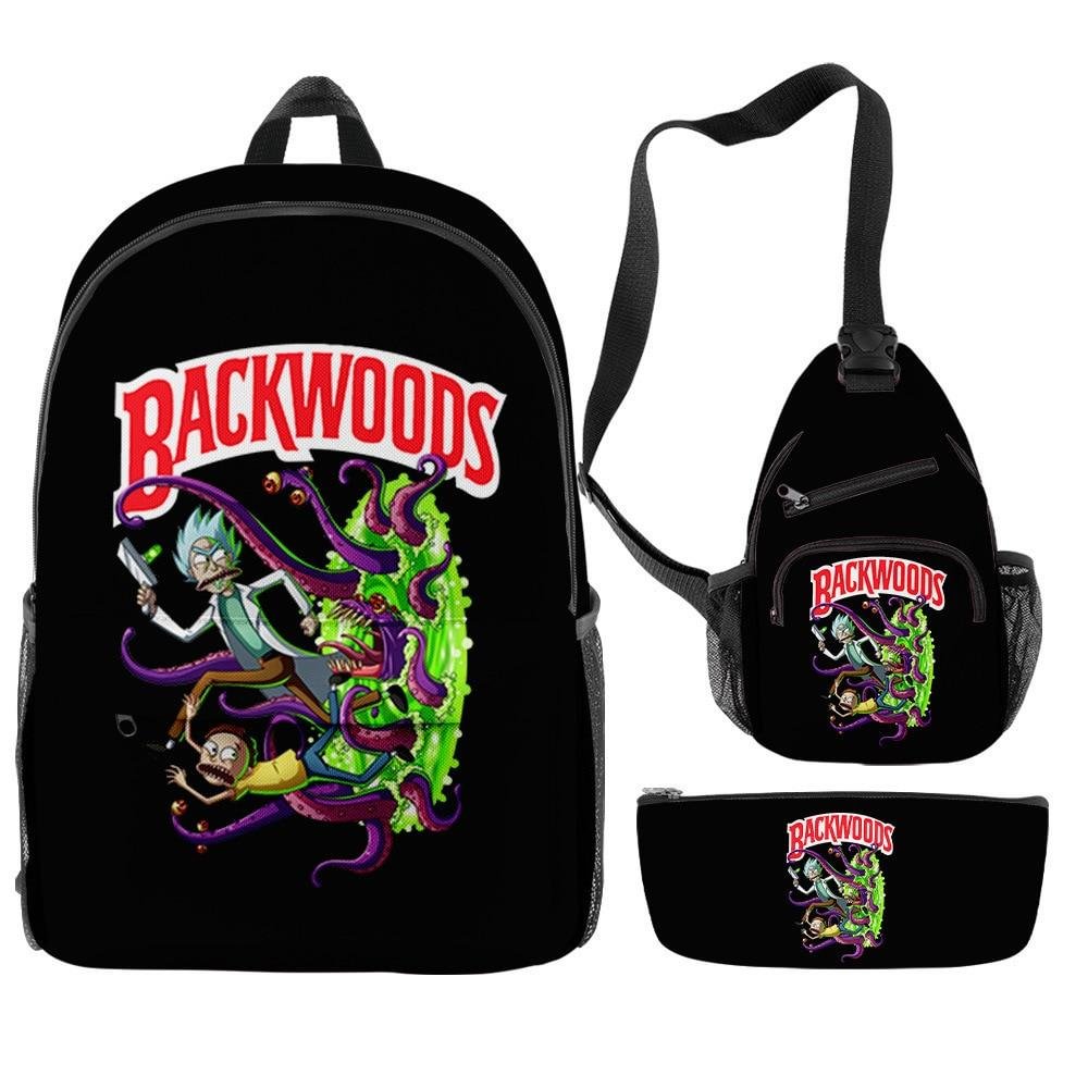 Rick Morty / Cartoon Print Backpack Casual Graphic Bag 3Pcs/Set