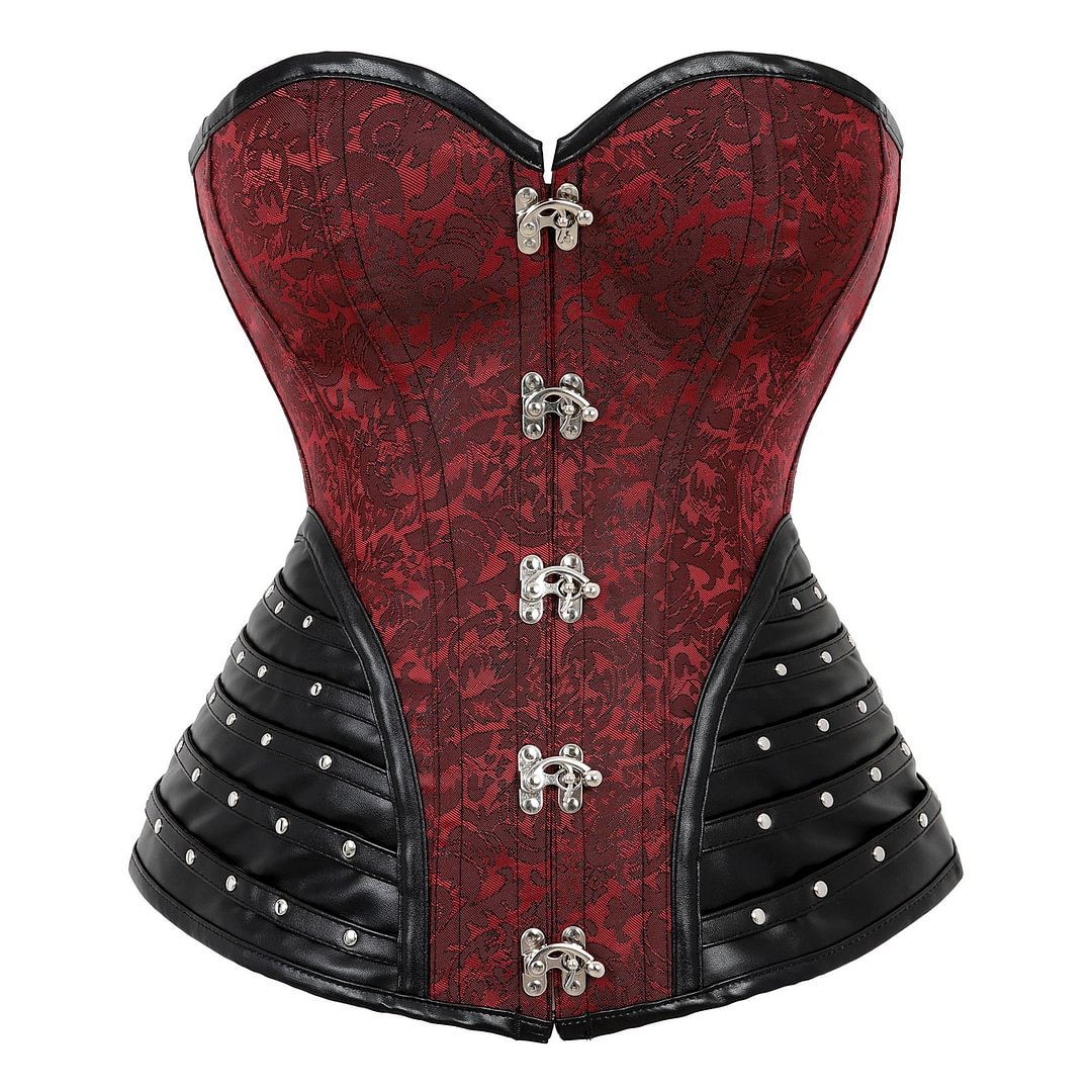Punk overbust corset with metal details and  chains Novameme