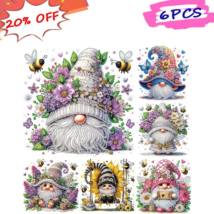 6pcs Flower Gnome 30*30cm (Canvas) Special Shaped Drill Diamond Painting gbfke