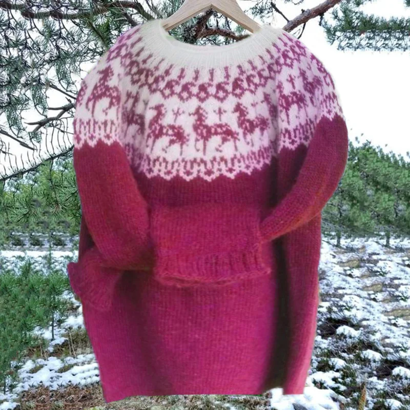 Vintage Icelandic Horse Knit Jacquard Warmth Crew Neck Sweater(Unisex)