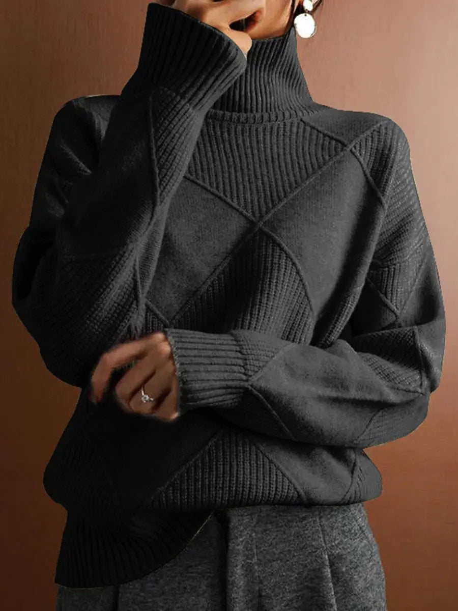 High Collar Rhombus Loose Long Sleeve Sweaters