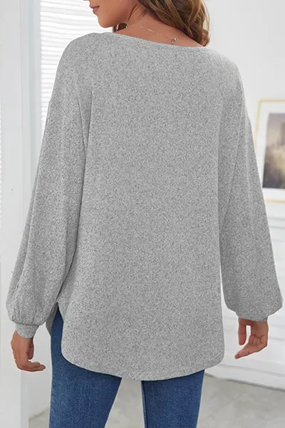 Casual Solid Buckle O Neck Tops(3 Colors)