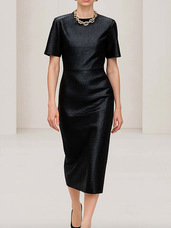 Solid Color Short Sleeves Round-Neck Midi Dresses