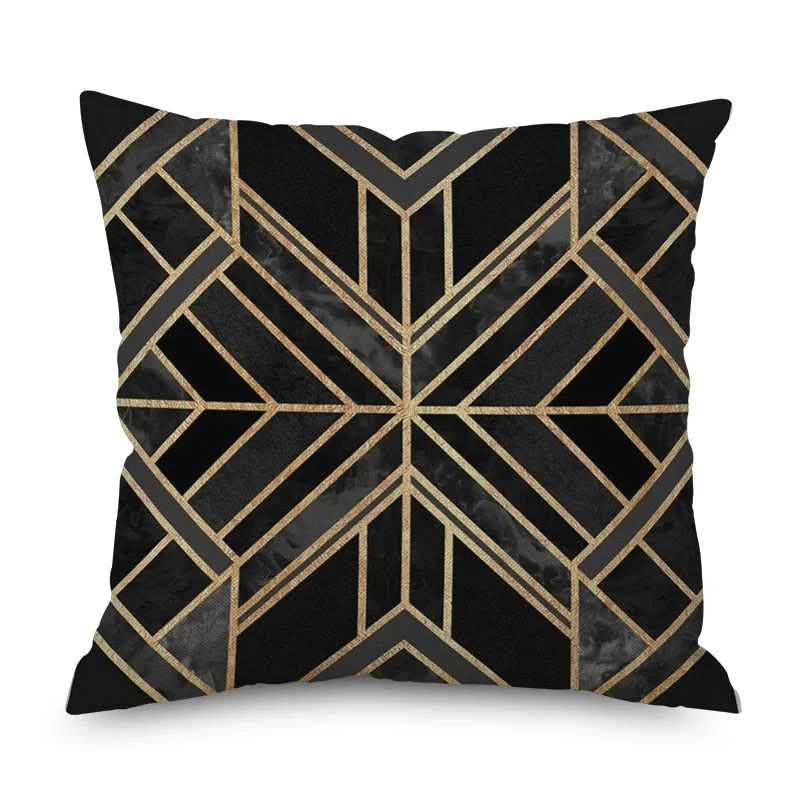 Nordic Marble Geometric Printed Cushion Cover Polyester Throw Pillow Cases for Sofa Car Black Home Decorative Pillowcase 45*45cm